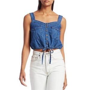 Free People We The Free Palm Desert Crop Denim Top Front Adjustable Strap XL